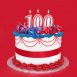 100th cake with numeral candles, on vibrant red background Cosmos Party Supplies